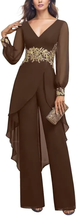 2 Pieces Chiffon Mother of The Bride Pant Suits for Wedding Beaded Formal Evening Dresses with Jacket