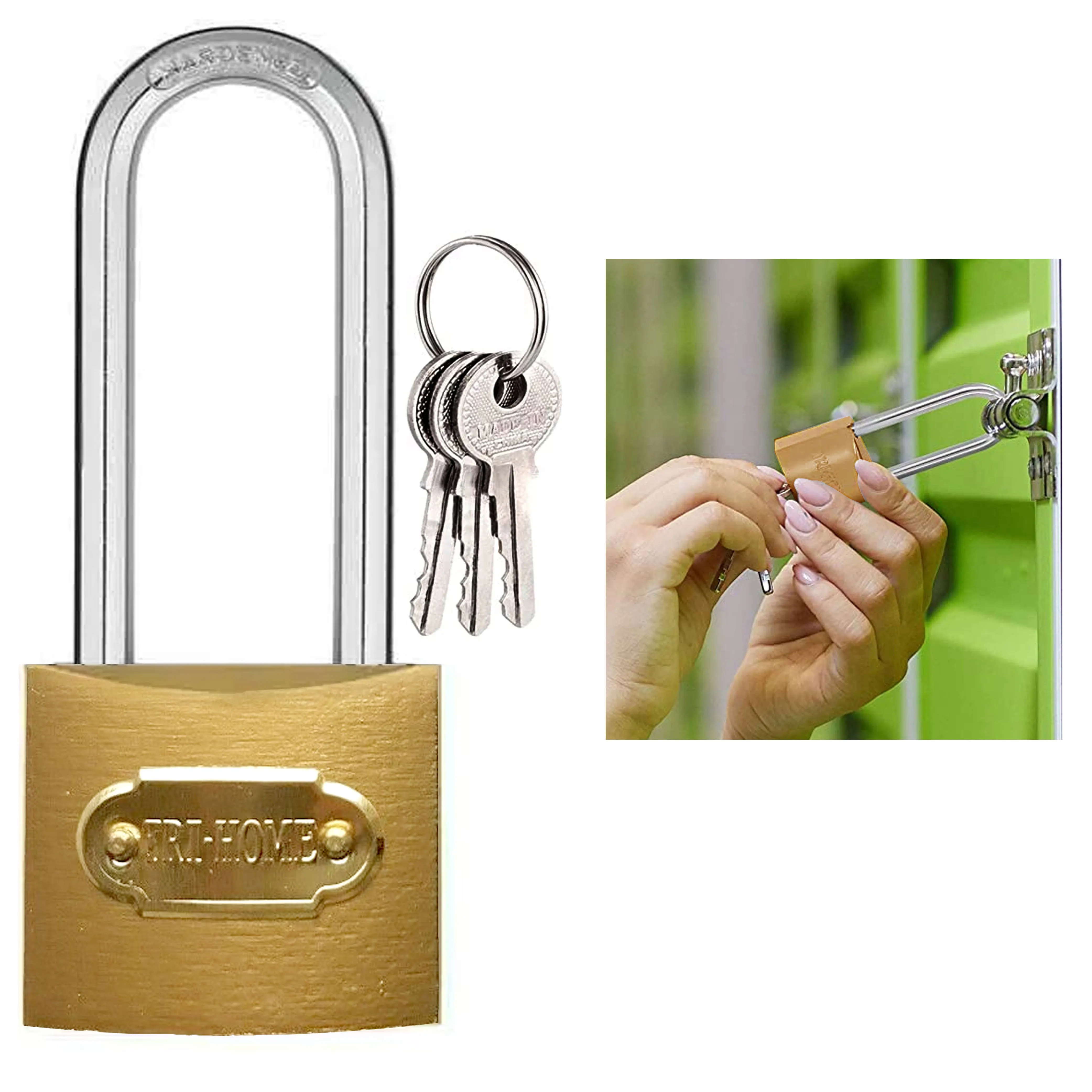 2 Pk Heavy Duty Warehouse Padlock Lock 40mm Container Security Gold Long Shackle