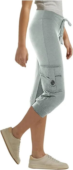 2024 Women's Capris Cargo Hiking Pants Lightweight Quick Dry Outdoor Athletic Running Sports Travel Summer Flap Pockets