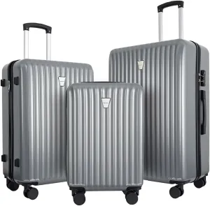 3-Piece Hardshell Suitcase Set, Professional & Family Luggage with TSA Lock & Double Spinner Wheels, Large Capacity Lightweight Expandable Cases for Business & Vacation(Silver)