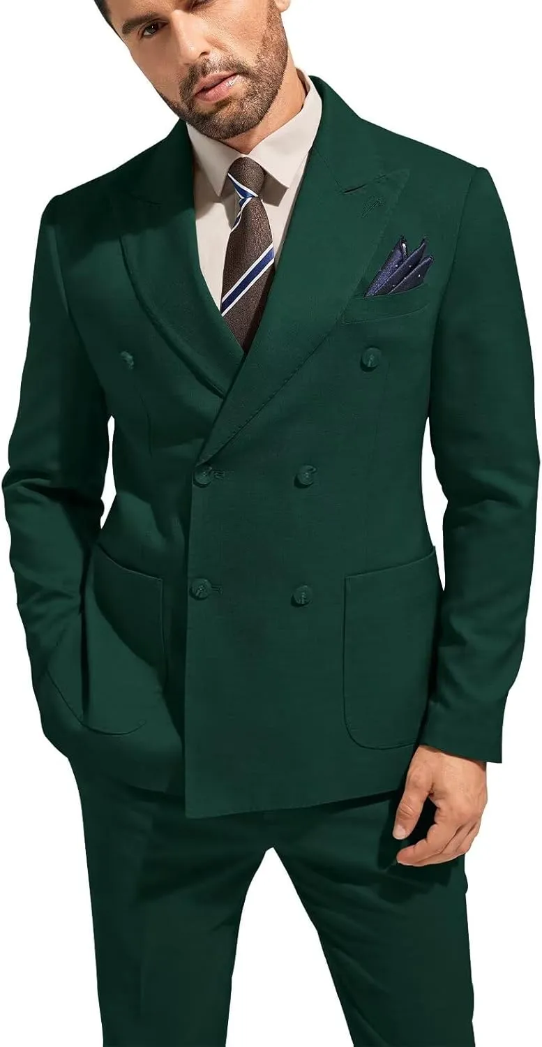 3 Piece Mens Suit Slim Fit Double Breasted Tuxedo Suits Solid Blazer Jacket Vest Pants Set Wedding Prom Outfit for Men