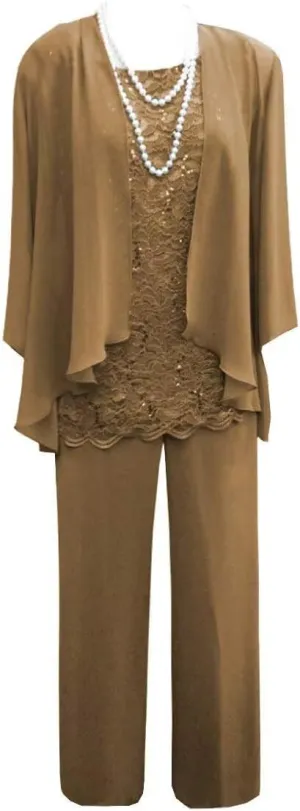 3 Pieces Christmas Pant Suits for Women Dressy Wedding Lace Chiffon Mother of The Bride Pant Suits for Women