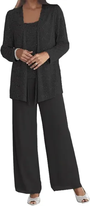 3 Pieces Lace Mother of The Bride Pant Suits for Wedding Formal Outfit Dressy Women's Jumpsuit
