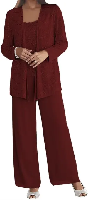 3 Pieces Lace Mother of The Bride Pant Suits for Wedding Formal Outfit Dressy Women's Jumpsuit