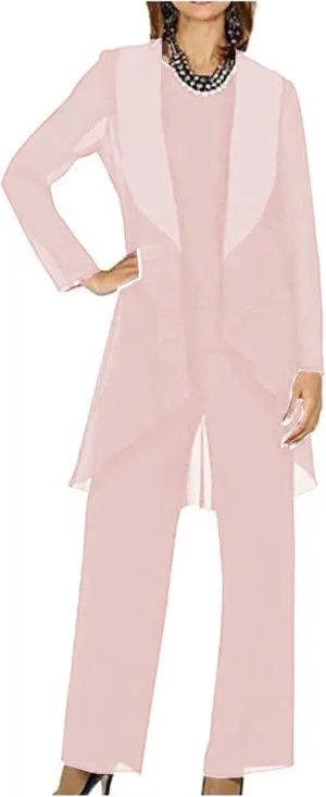 3 Pieces Mother of The Bride Pant Suits for Wedding Chiffon Formal Pant Suit for Women Dressy