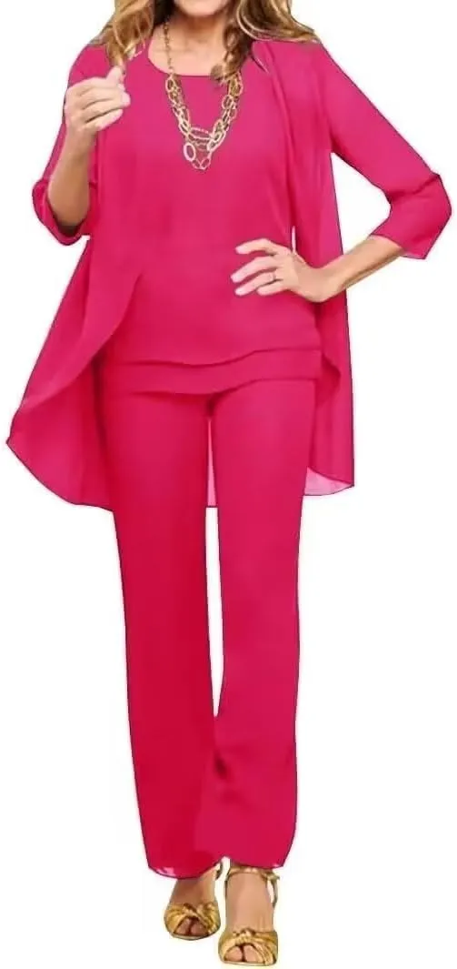 3 Pieces Mother of The Bride Pant Suits for Wedding Chiffon Pant Suits for Women Dressy Formal Outfit Sets