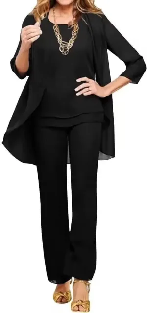 3 Pieces Mother of The Bride Pant Suits for Wedding Guest Pantsuits Black Formal Evneing Party Pants Suit with Jacket US 12