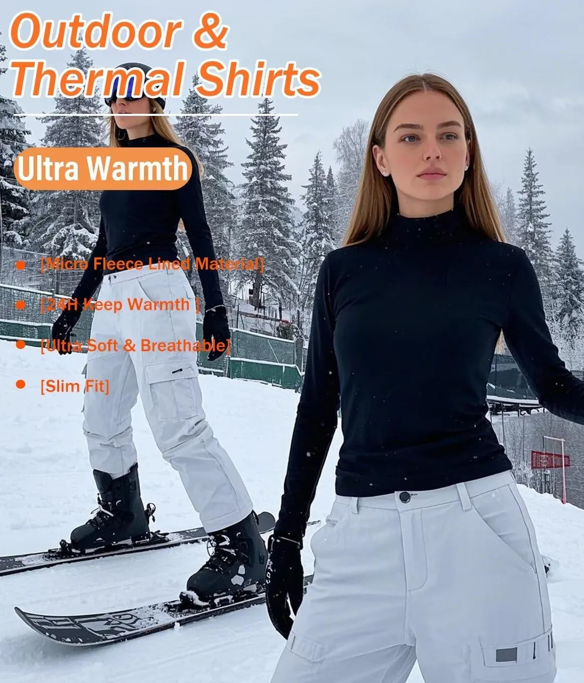 4 Pack Women's Thermal Shirts Fleece Lined Mock Turtle Neck Tops Compression Long Sleeve Athletic Base Layer