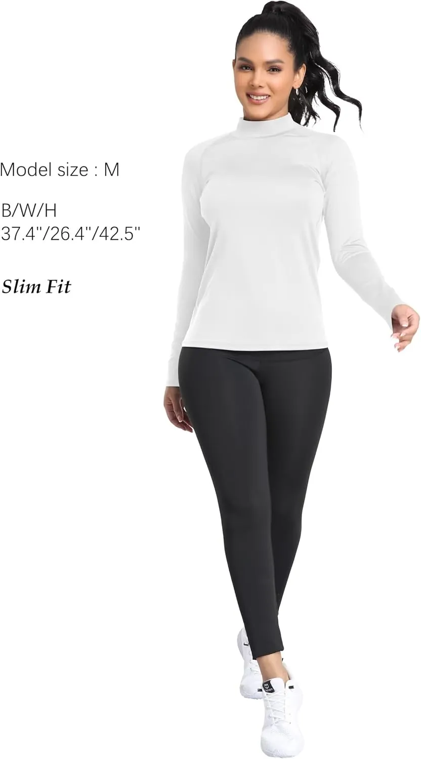 4 Pack Women's Thermal Shirts Fleece Lined Mock Turtle Neck Tops Compression Long Sleeve Athletic Base Layer