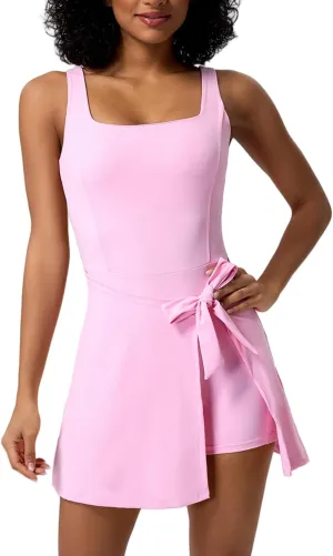 ABOCIW Womens Square Neck Tennis Dress Workout Rompers Wrap Skirt Built in Shorts Golf Athletic Dress