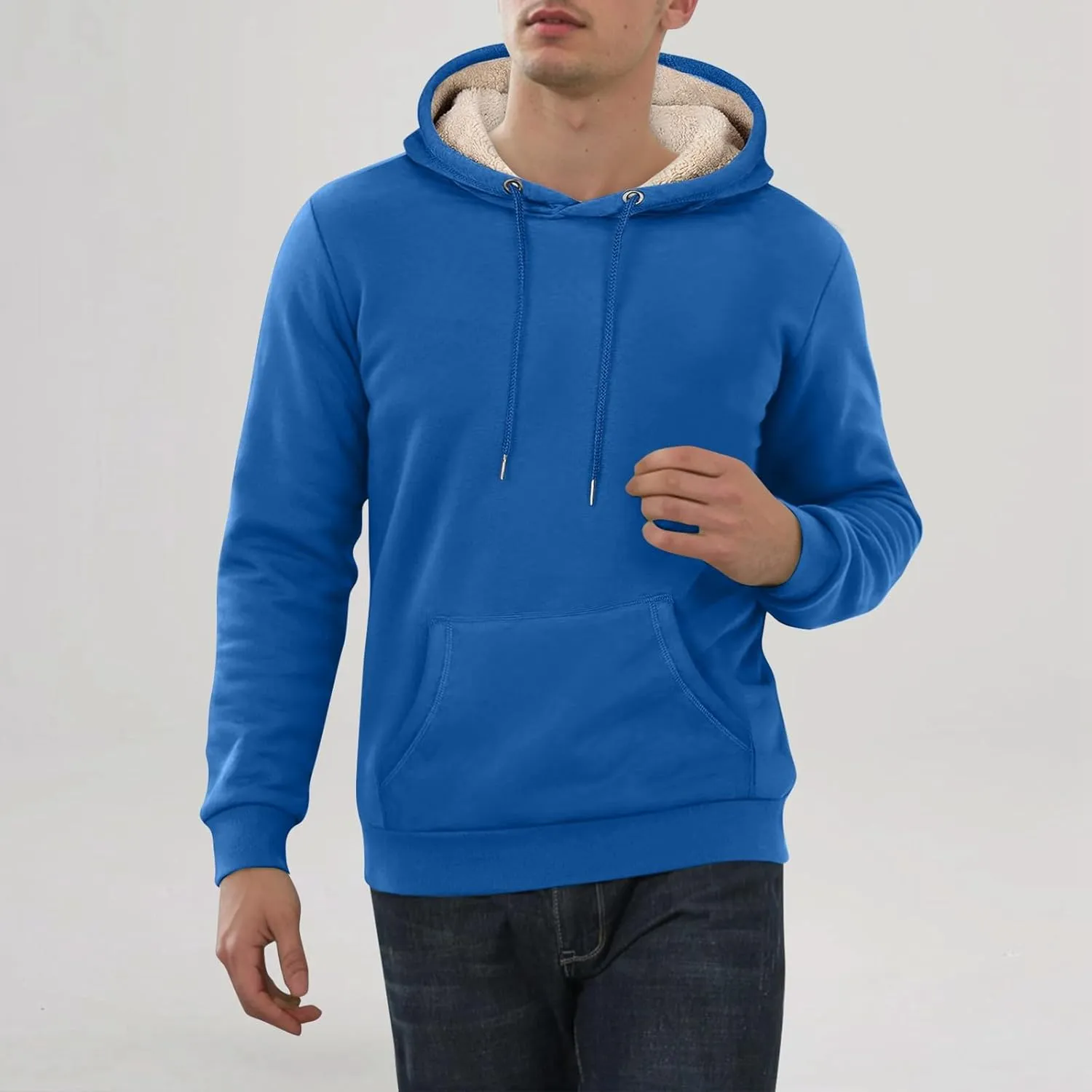 ADHOWBEW Mens Fleece Hoodie Sherpa Lined Drawstring Heavy Weight Cotton Cold Weather Warm Thick Sweatshirts Pullover