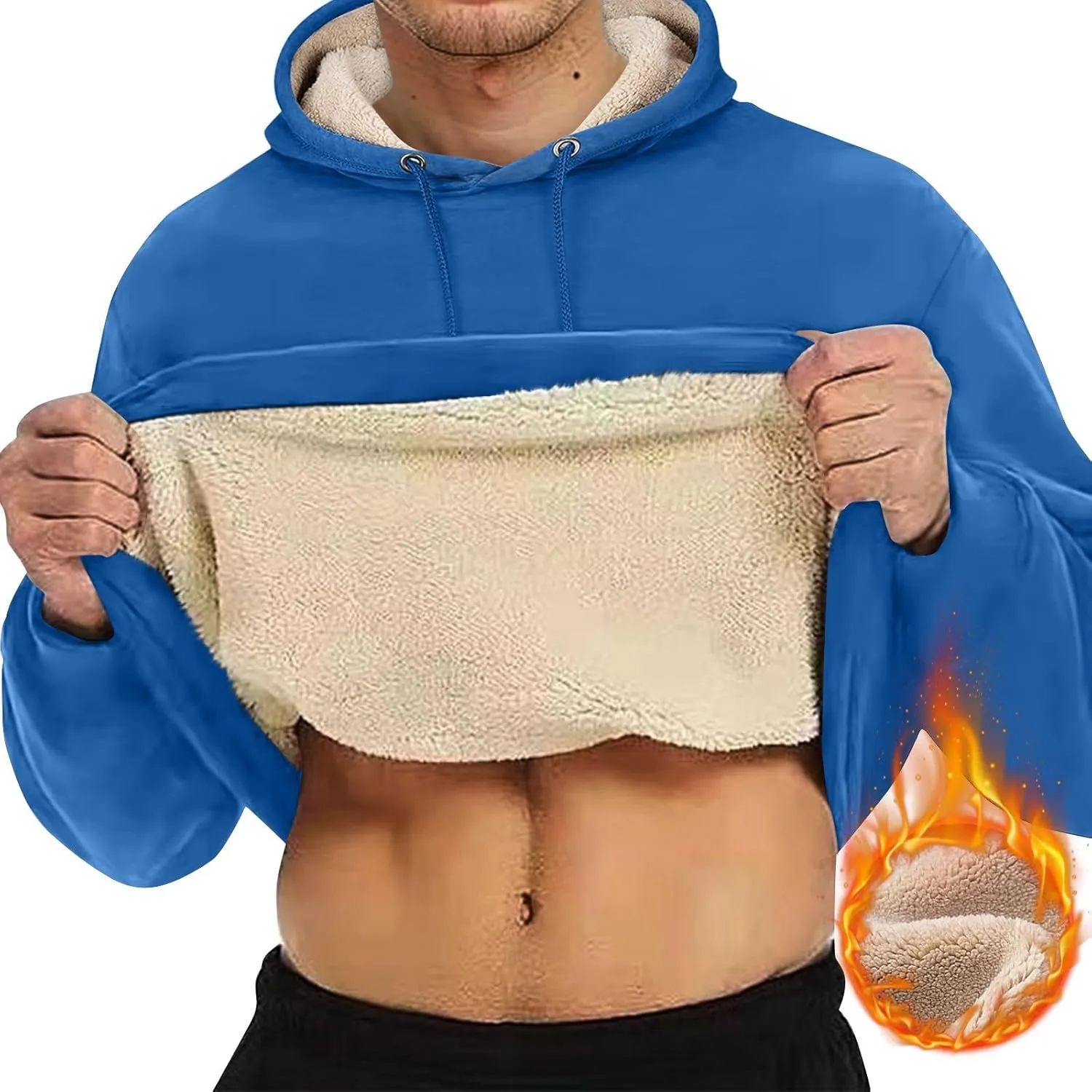 ADHOWBEW Mens Fleece Hoodie Sherpa Lined Drawstring Heavy Weight Cotton Cold Weather Warm Thick Sweatshirts Pullover