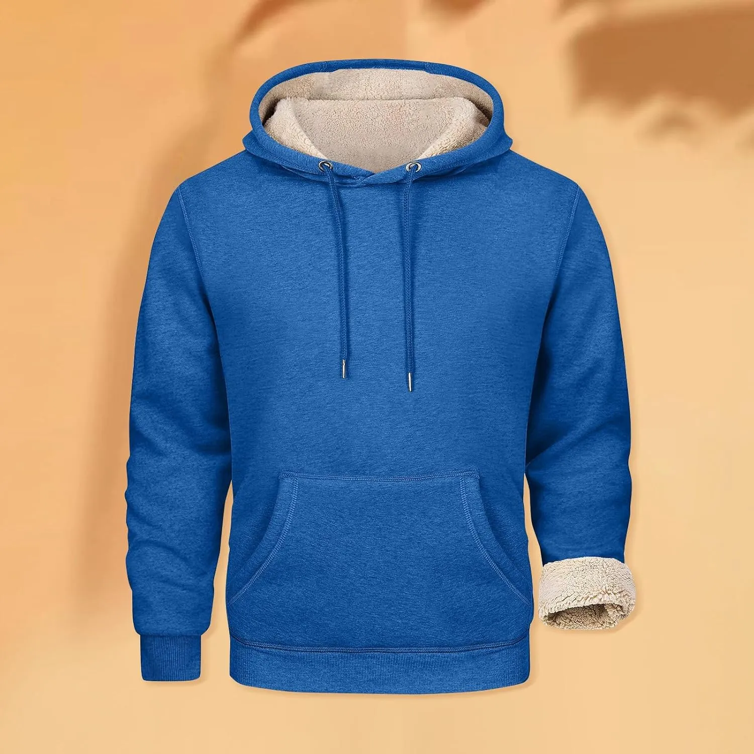 ADHOWBEW Mens Fleece Hoodie Sherpa Lined Drawstring Heavy Weight Cotton Cold Weather Warm Thick Sweatshirts Pullover