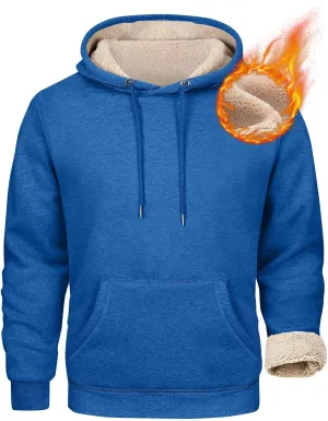 ADHOWBEW Mens Fleece Hoodie Sherpa Lined Drawstring Heavy Weight Cotton Cold Weather Warm Thick Sweatshirts Pullover