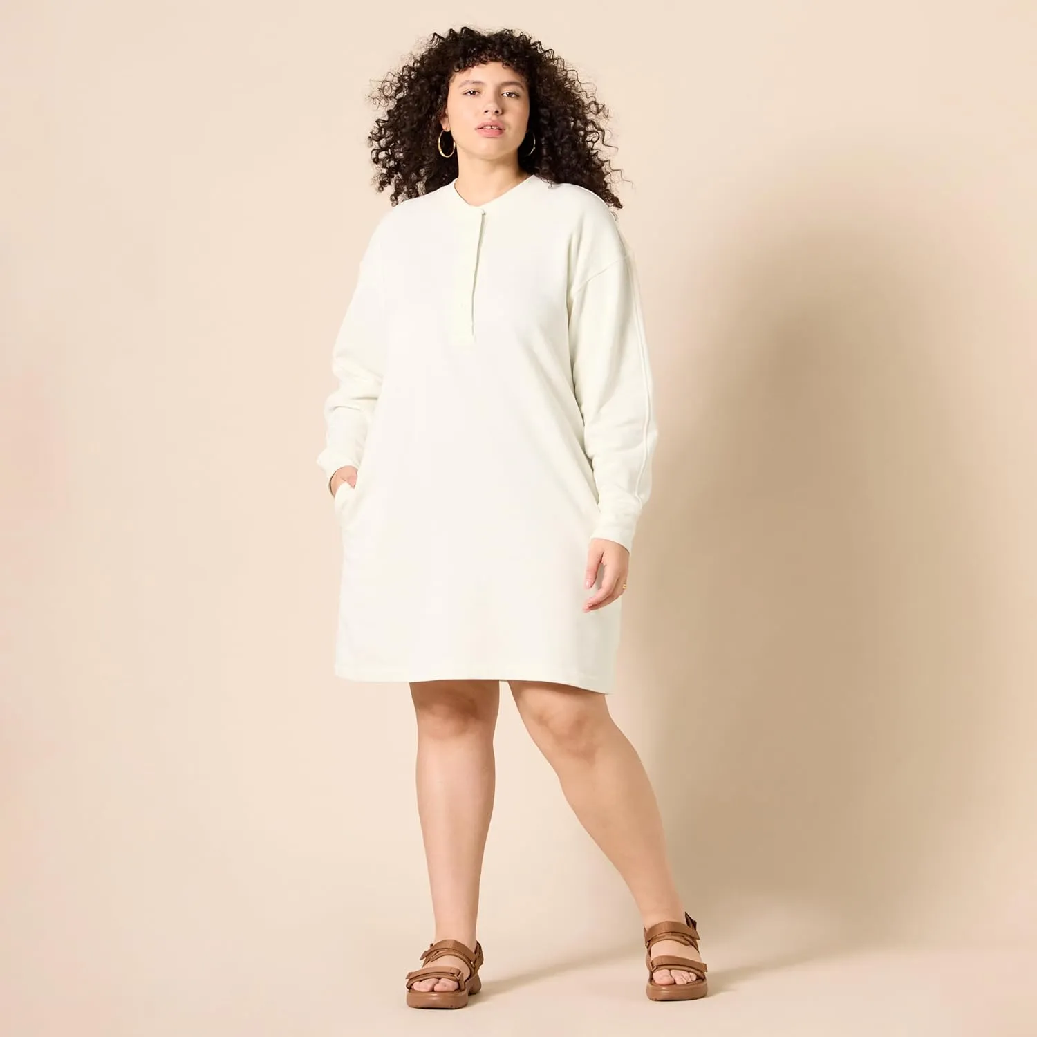 Amazon Essentials Women's Knit Henley Sweatshirt Dress (Available in Plus Size)