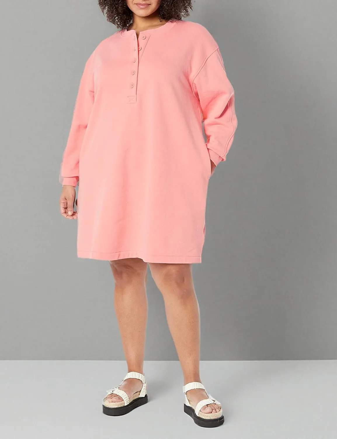 Amazon Essentials Women's Knit Henley Sweatshirt Dress (Available in Plus Size)