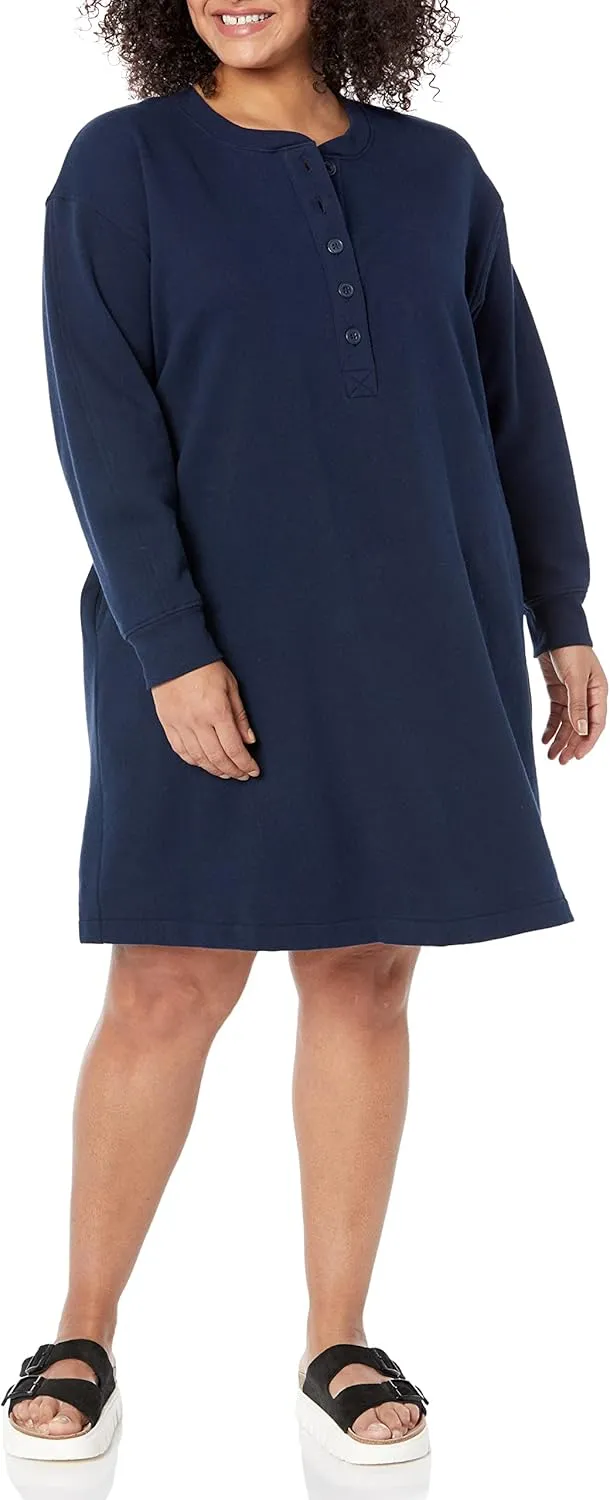 Amazon Essentials Women's Knit Henley Sweatshirt Dress (Available in Plus Size)