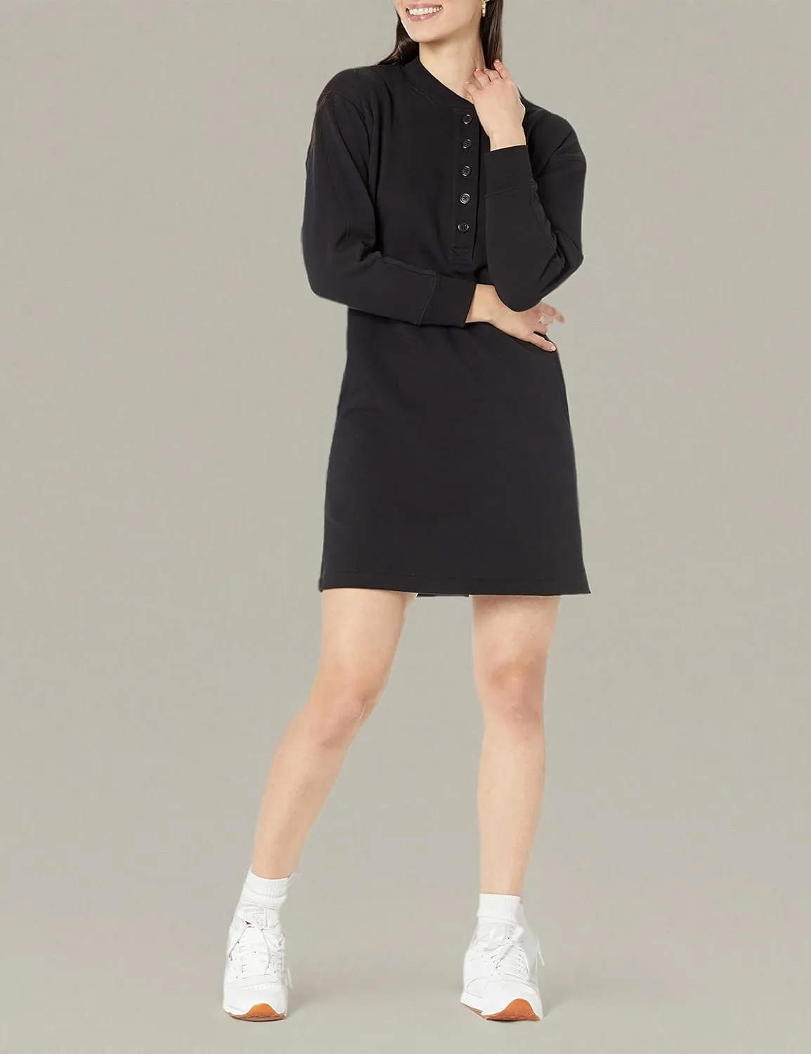 Amazon Essentials Women's Knit Henley Sweatshirt Dress (Available in Plus Size)