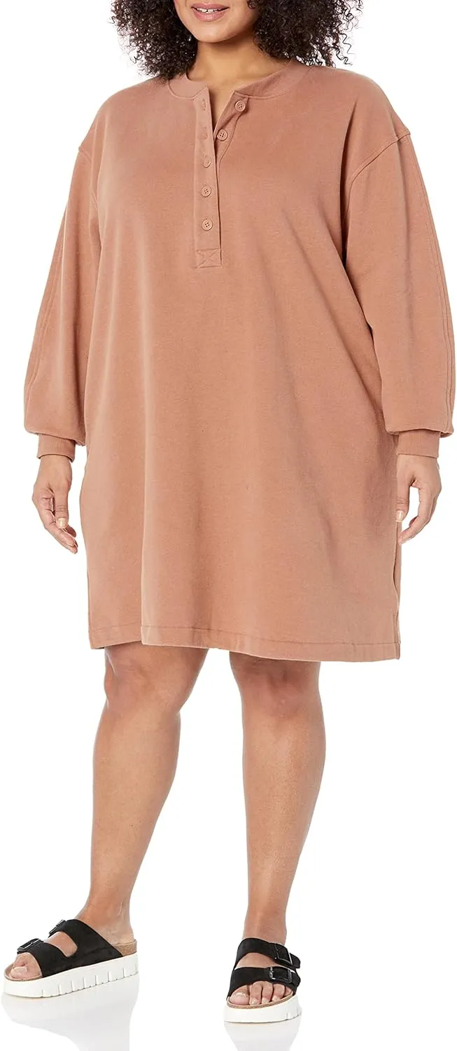 Amazon Essentials Women's Knit Henley Sweatshirt Dress (Available in Plus Size)