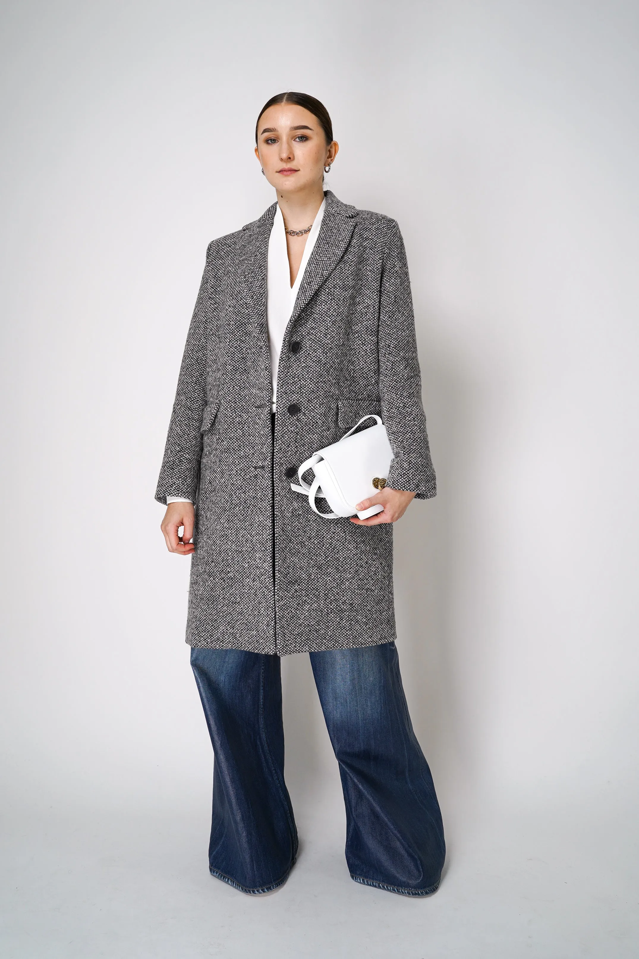 Antonelli Gissi Tweed Bouclé Coat in Grey Tone