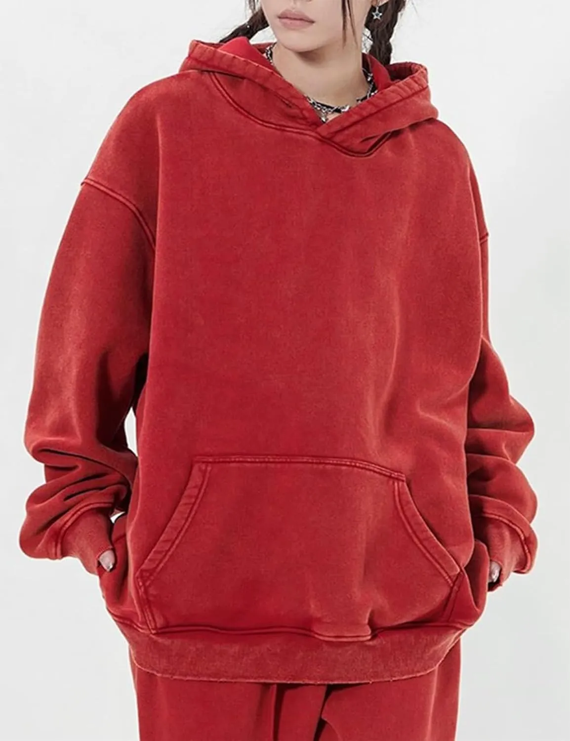 Arssm Mens Oversized Hoodie Acid Wash Pullover Vintage Cotton Heavyweight Sweatshirt Fleece Hoodie Men Streetwear