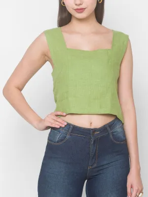 AZALEA Linen Tank Crop Top Lime Green