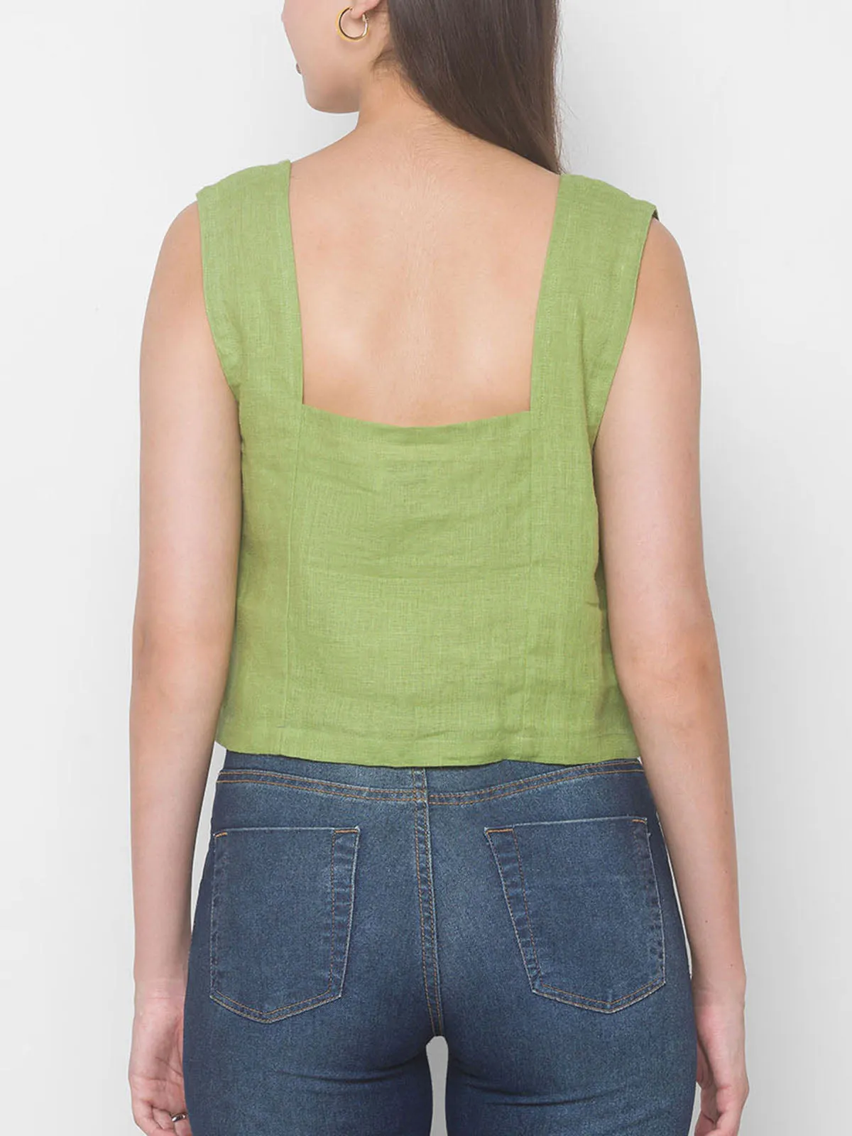 AZALEA Linen Tank Crop Top Lime Green