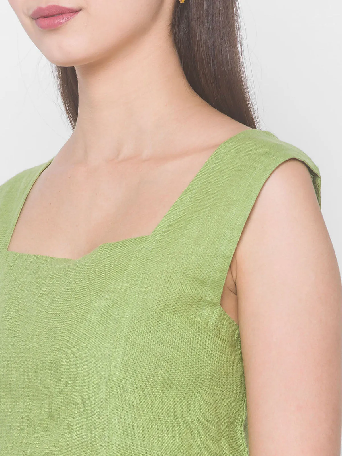 AZALEA Linen Tank Crop Top Lime Green