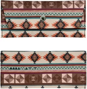 Aztec Pattern Clutch Purses for Women Waterproof Leather Long Wallet with Snap Button Ladies Casual Portable Travel Business Cash Purse Pouch for Womens Lightweight Everyday Bag Satchel