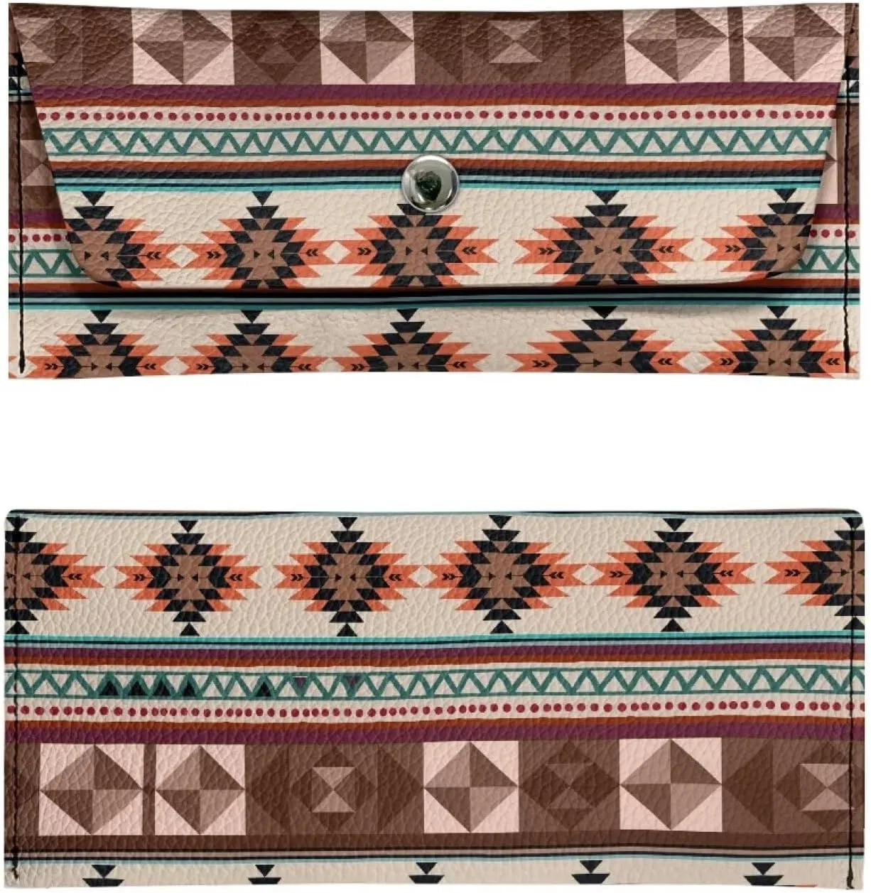 Aztec Pattern Clutch Purses for Women Waterproof Leather Long Wallet with Snap Button Ladies Casual Portable Travel Business Cash Purse Pouch for Womens Lightweight Everyday Bag Satchel