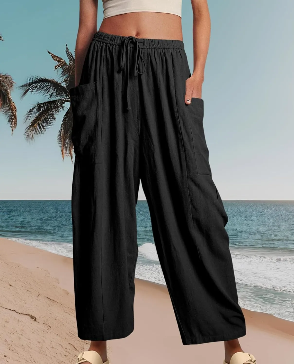 Beach Pants for Women Harem Elastic Waist Multiple Colors Ideal for Beach Vacations and Summer Festivals
