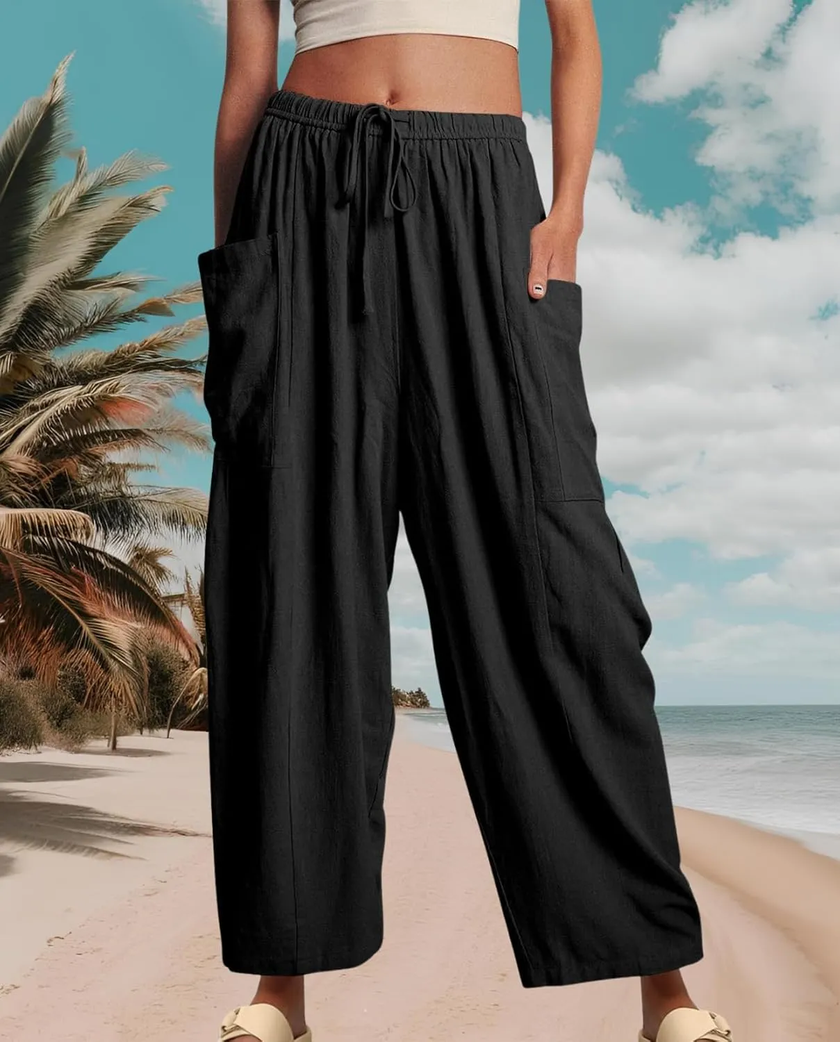 Beach Pants for Women Harem Elastic Waist Multiple Colors Ideal for Beach Vacations and Summer Festivals