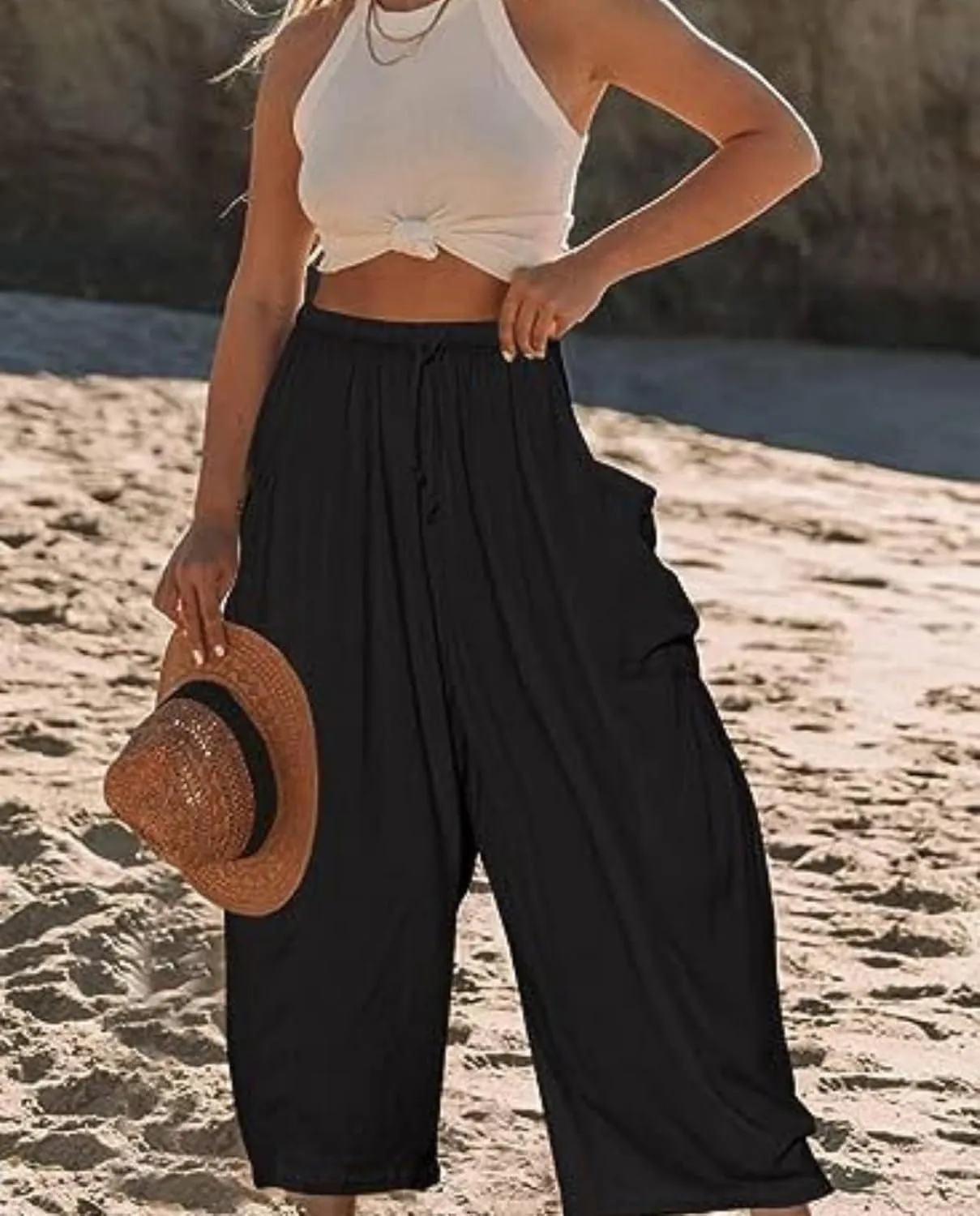 Beach Pants for Women Harem Elastic Waist Multiple Colors Ideal for Beach Vacations and Summer Festivals