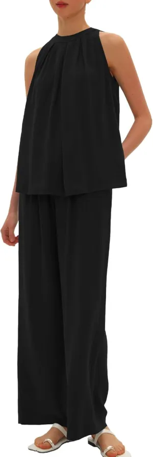 Beaully Women's Summer Linen 2 Piece Outfits Sets Loose Fit Sleeveless Tank Tops Wide Leg Pant Sets Lounge Travel Sets