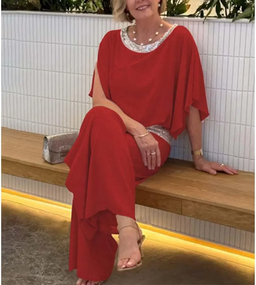 Bengbobar Two Piece Set Pant Suits Mother of The Bride Dressy Wedding Guest Chiffon Flowy Elegant Women Formal Outfits