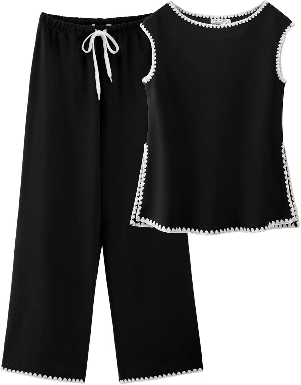 BeryLove Two Piece Sets for Women Summer Outfits Lounge Sets Cap Sleeve Tops Wide Leg Crop Pants Vacation Travel Outfits
