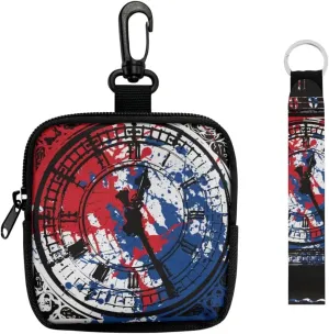Big Ben Print Mini Wallet Change Purse with Keychain, Painting Red Blue Clock Face Printed Small Coin Purse Tactical Wallet Minimalist Wallet for Men Women