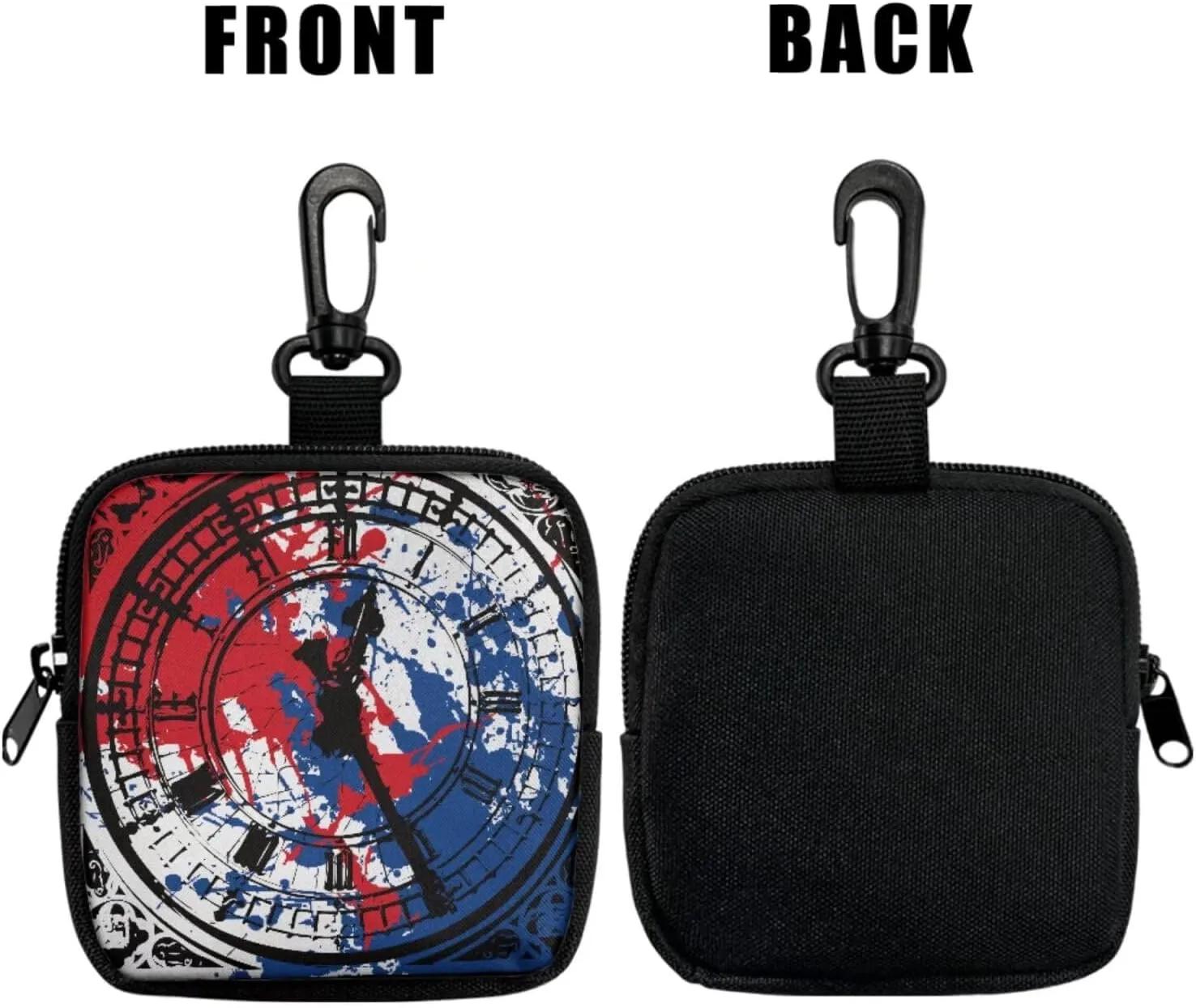 Big Ben Print Mini Wallet Change Purse with Keychain, Painting Red Blue Clock Face Printed Small Coin Purse Tactical Wallet Minimalist Wallet for Men Women