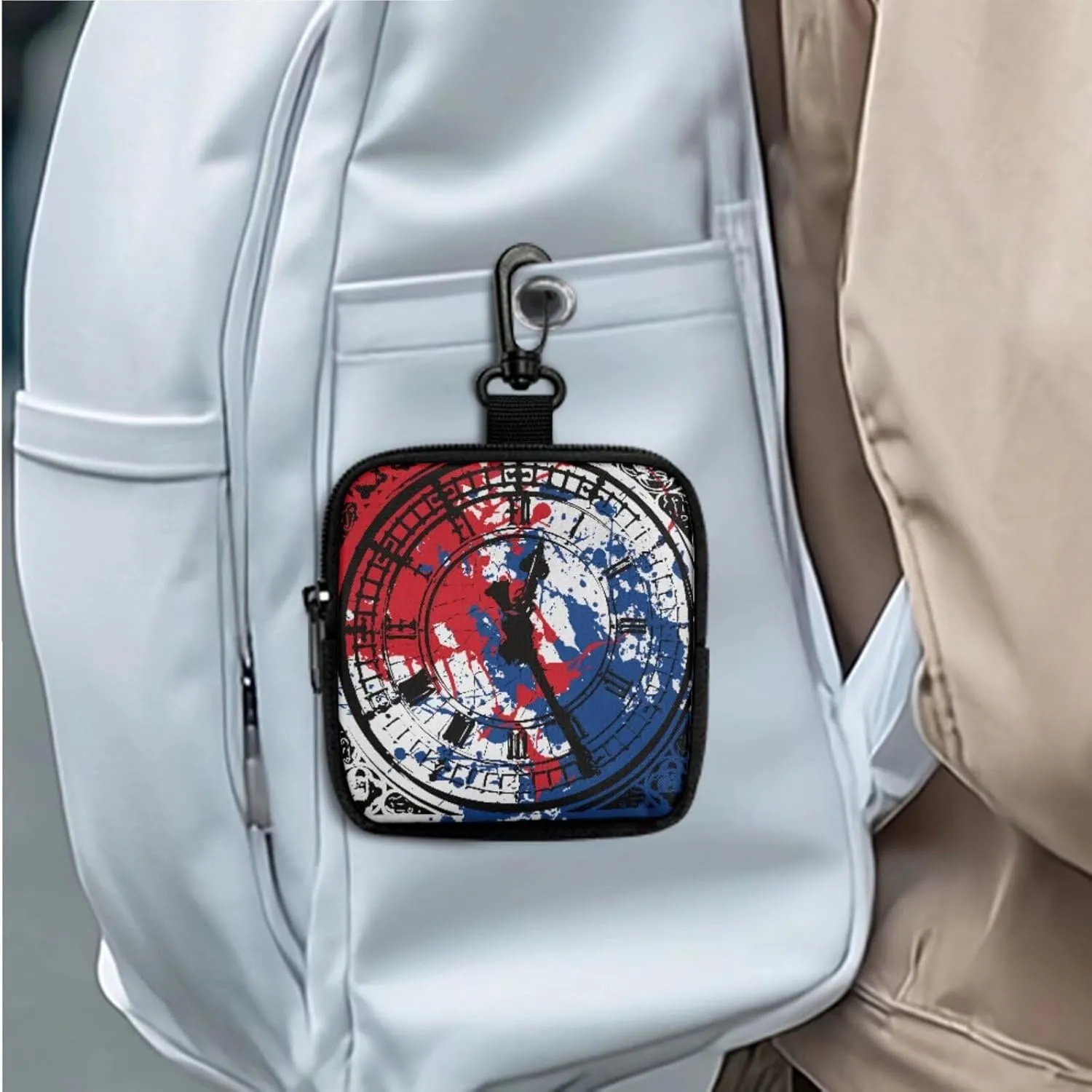 Big Ben Print Mini Wallet Change Purse with Keychain, Painting Red Blue Clock Face Printed Small Coin Purse Tactical Wallet Minimalist Wallet for Men Women