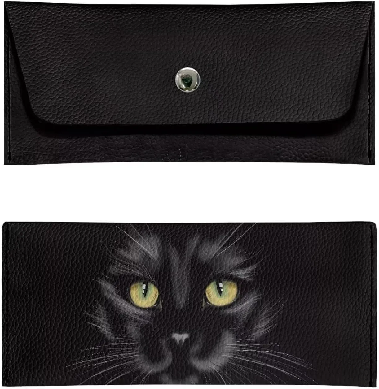 Black Cat Wallet Women Casual Small Portable Travel Business Leather Clutch Bags Lightweight Cash Purses with Metal Snap Button for Ladies Girls Womens Everyday Bag Pouch