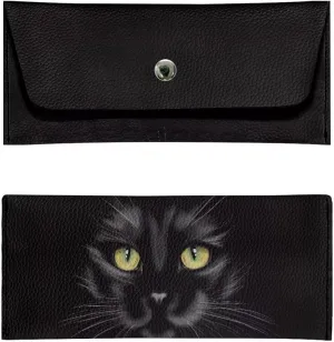 Black Cat Wallet Women Casual Small Portable Travel Business Leather Clutch Bags Lightweight Cash Purses with Metal Snap Button for Ladies Girls Womens Everyday Bag Pouch