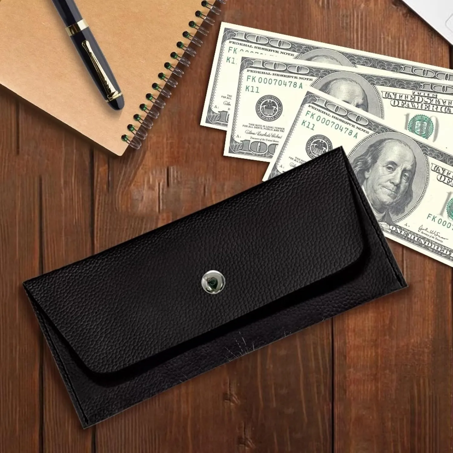 Black Cat Wallet Women Casual Small Portable Travel Business Leather Clutch Bags Lightweight Cash Purses with Metal Snap Button for Ladies Girls Womens Everyday Bag Pouch