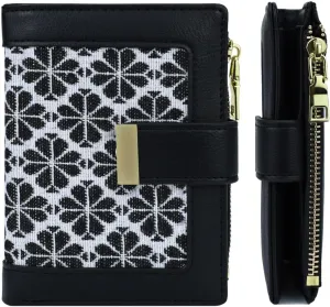 Black RFID Blocking Wallet for Women Small Leather Coin Purse with Flower Design Minimalist Credit Card Holder and ID Window Cute Travel Cash Wallet for Women