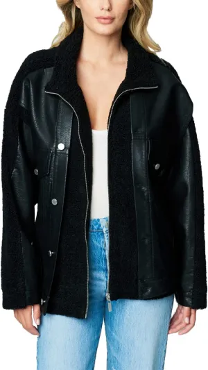 [BLANKNYC] Womens Sherpa Vegan Leather Trucker Jacket