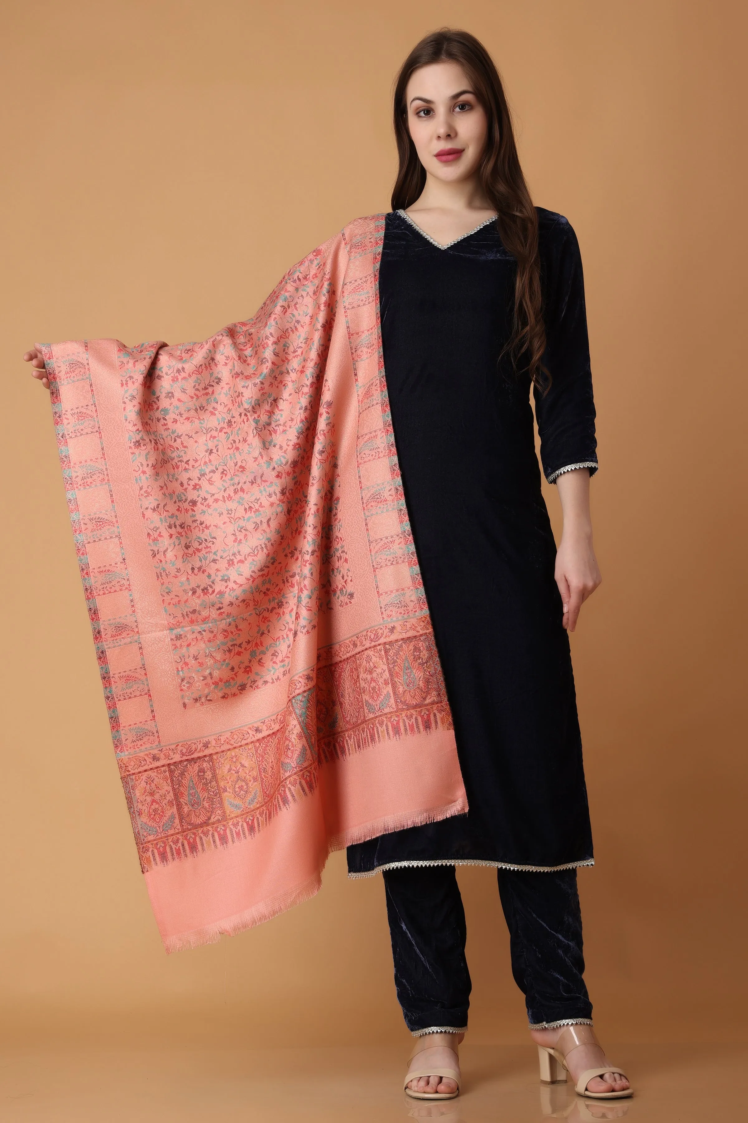 Blazing Blue Velvet Suit with Shawl