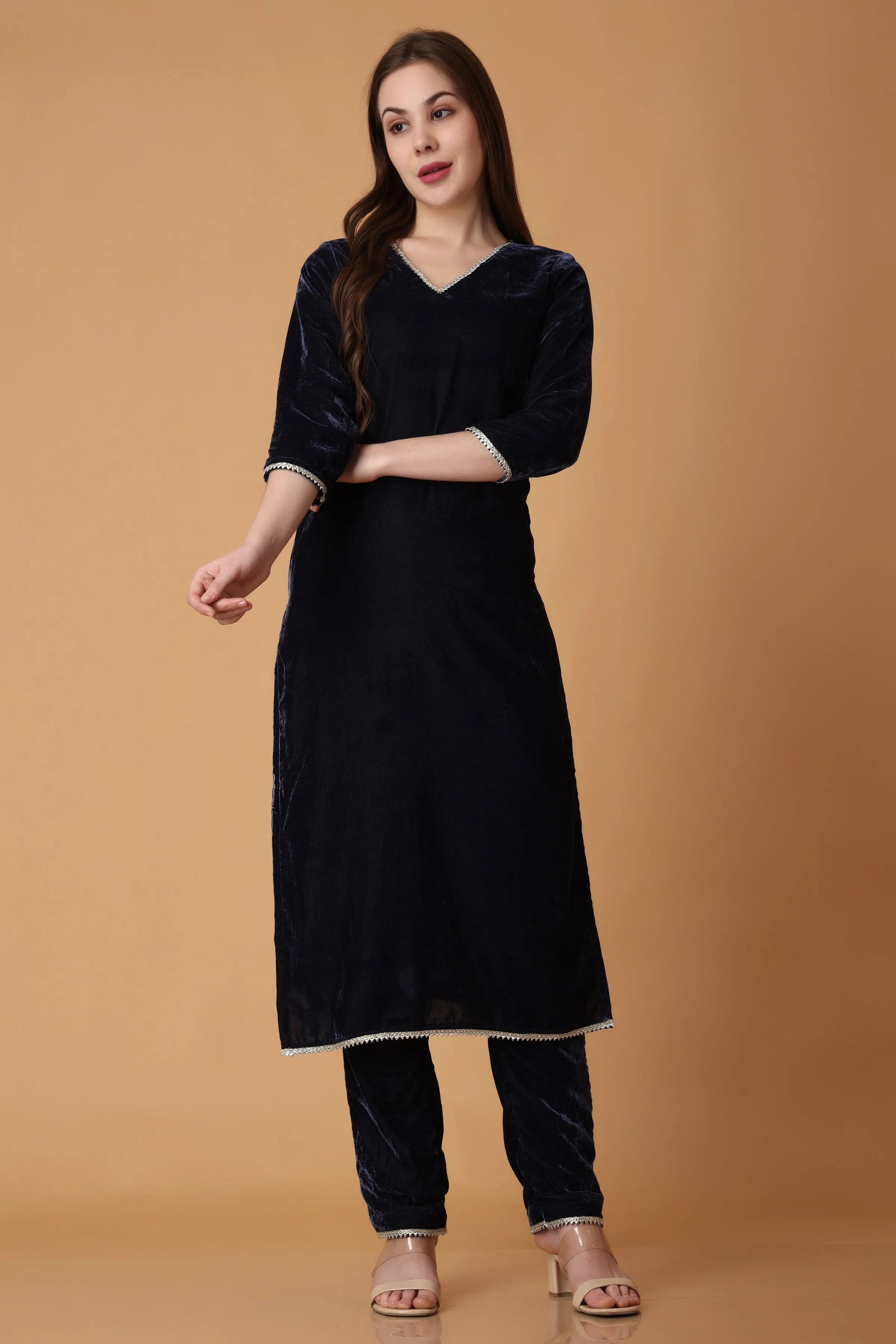 Blazing Blue Velvet Suit with Shawl