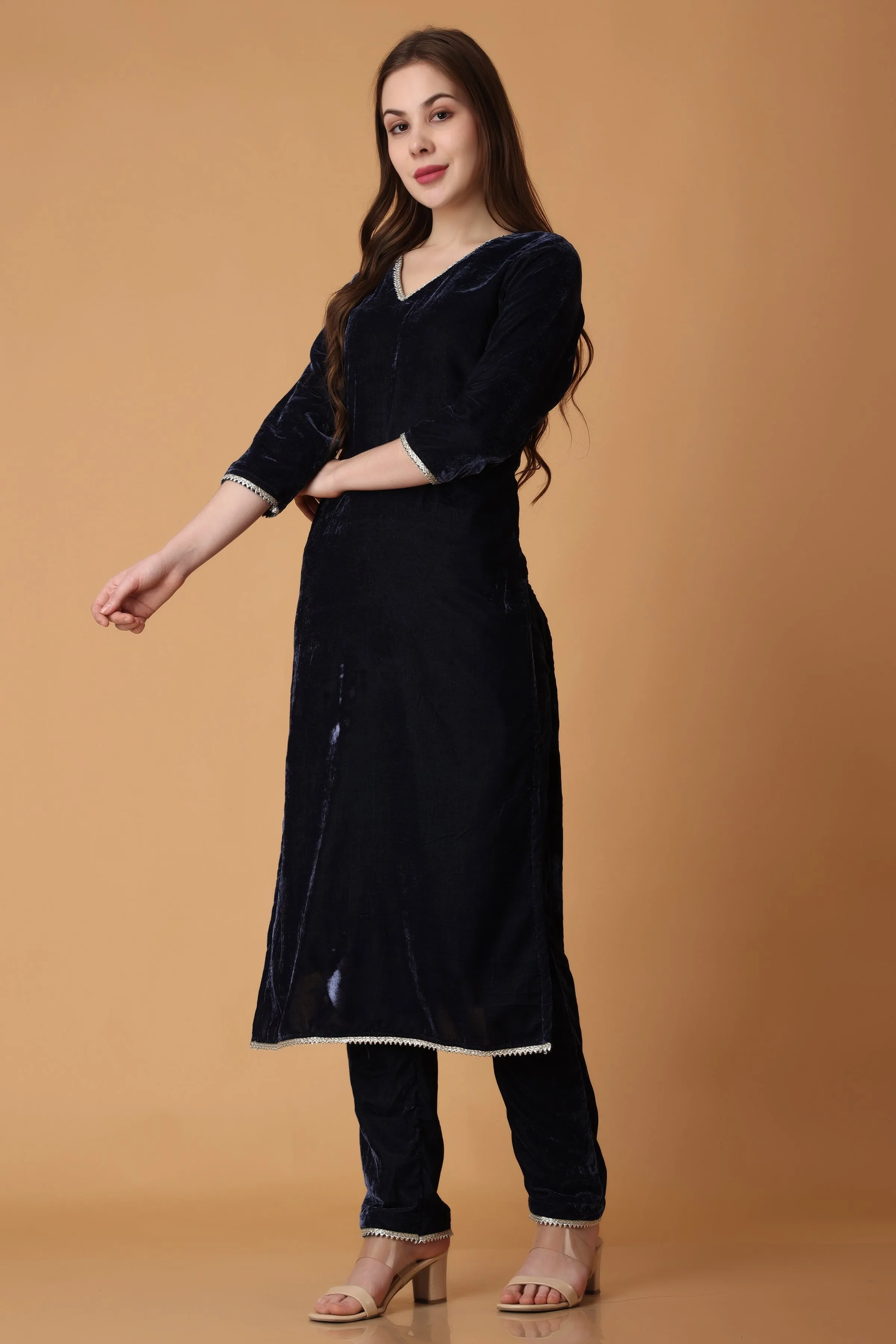 Blazing Blue Velvet Suit with Shawl