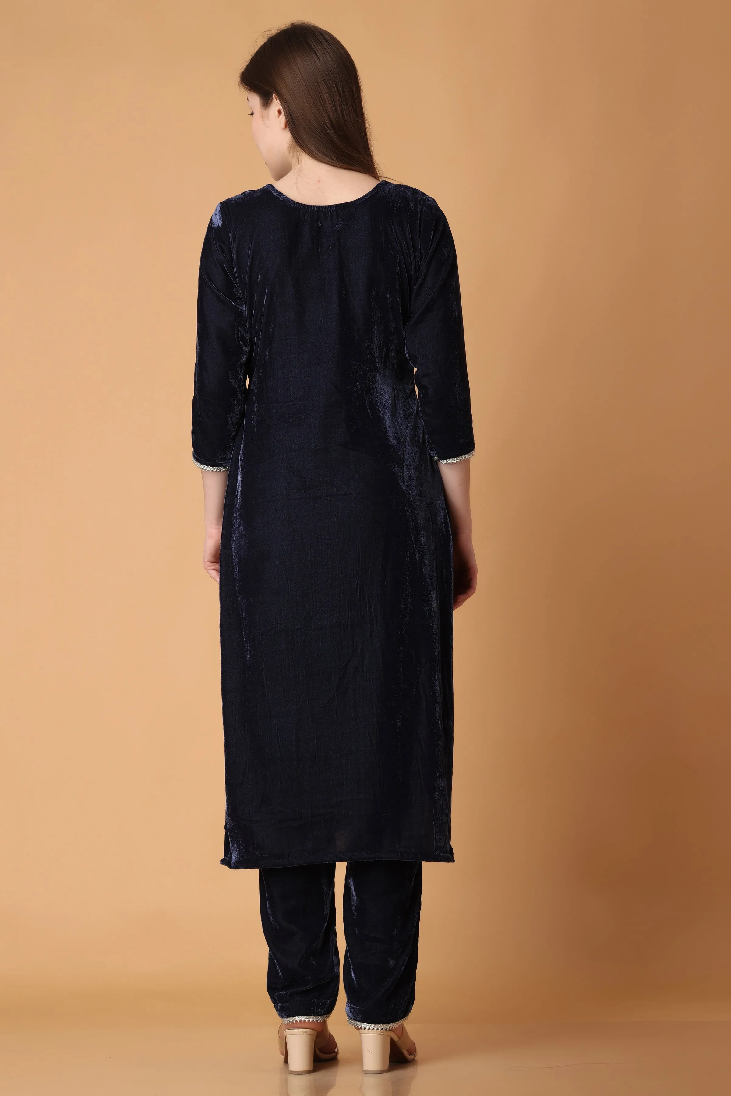 Blazing Blue Velvet Suit with Shawl