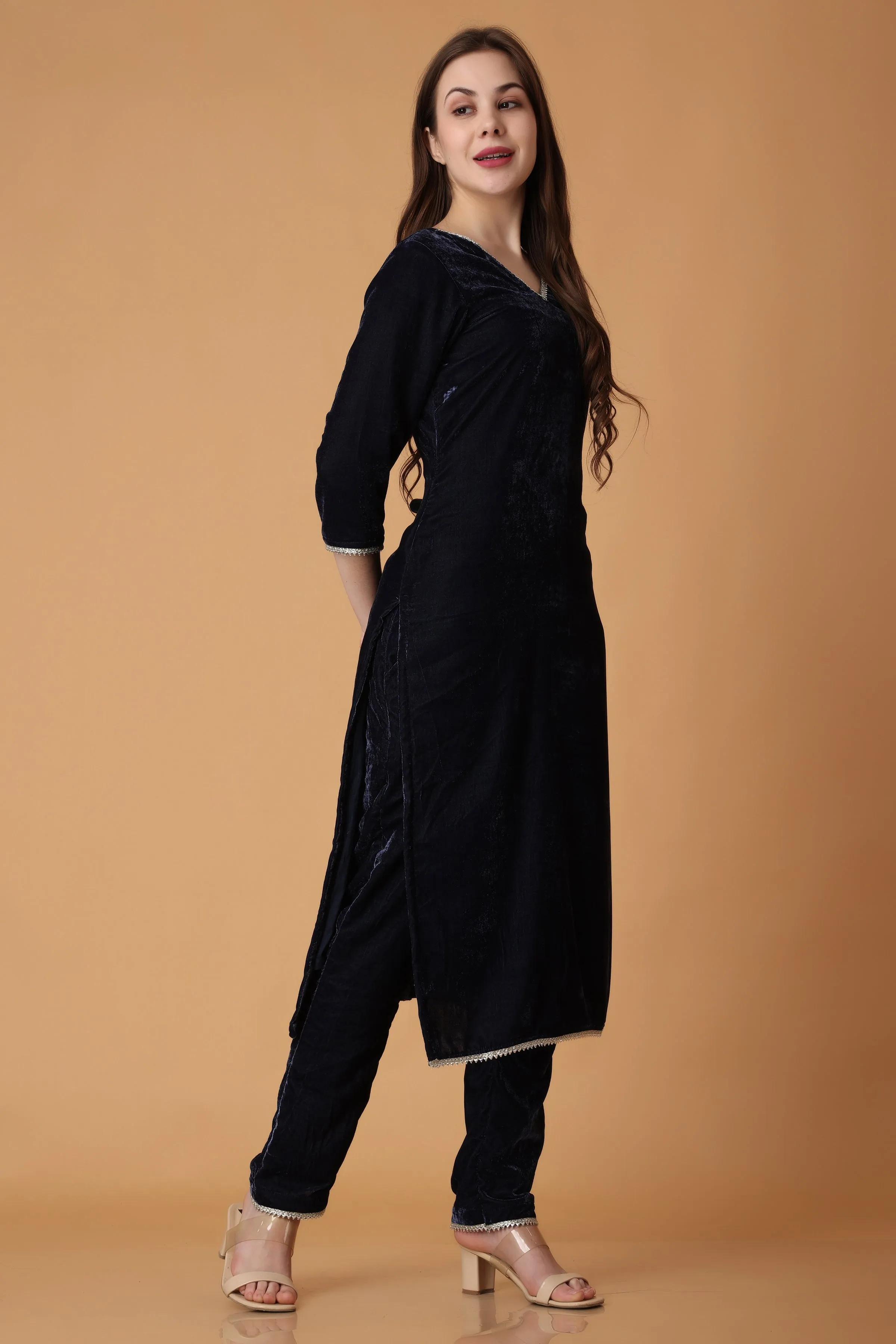 Blazing Blue Velvet Suit with Shawl