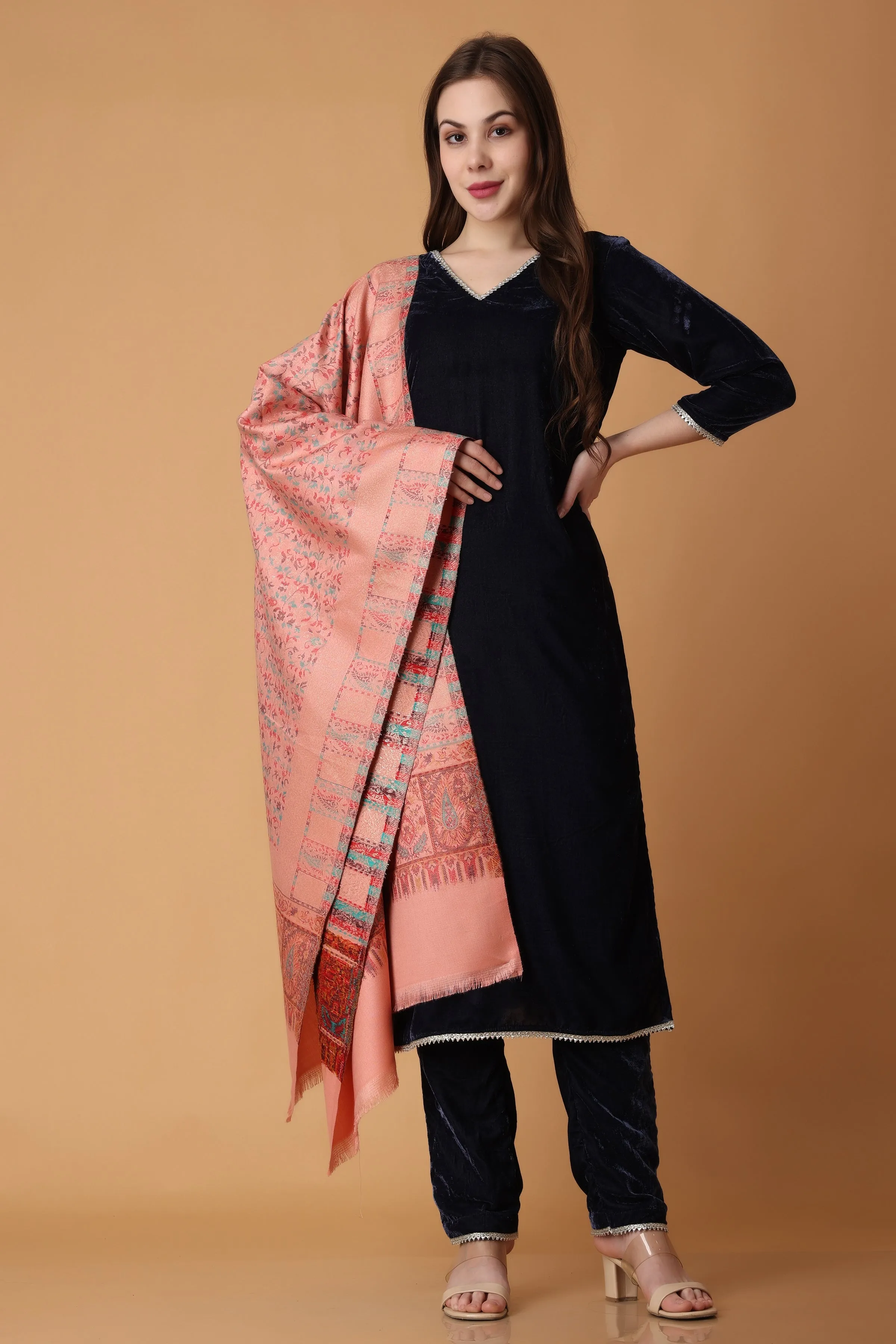 Blazing Blue Velvet Suit with Shawl